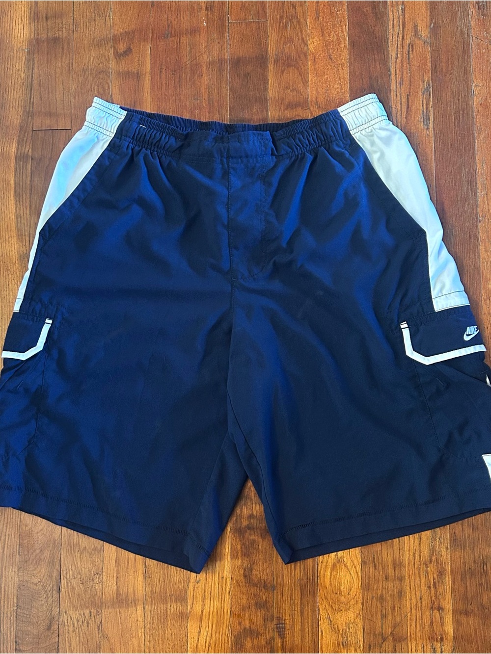 Vintage Y2K Nike Athletic Baggy Cargo Blue White Drawstring Shorts XL